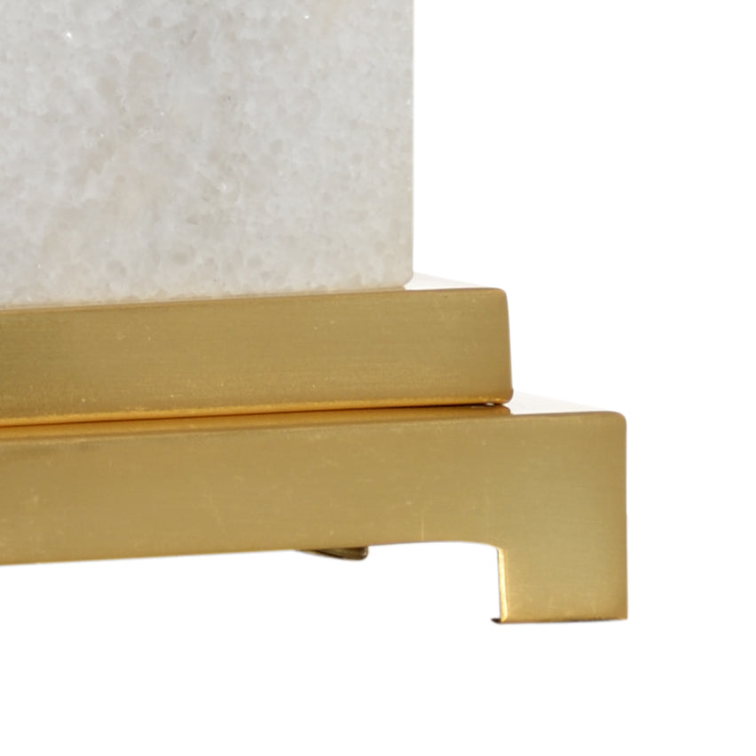 Chelsea House White Kennedy Marble Lamp With Antique Brass Accents And Off-White Linen Shade — Sculptural 27.5" Statement Piece 69959