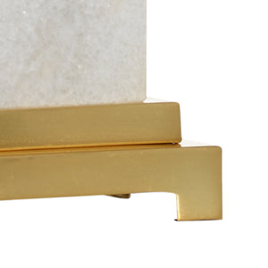 Chelsea House White Kennedy Marble Lamp With Antique Brass Accents And Off-White Linen Shade — Sculptural 27.5" Statement Piece 69959