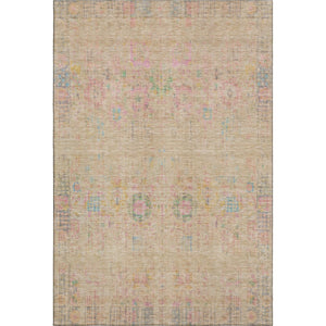 HomeRoots 9' X 12' Washable Tan Area Rug with Blue & Green Accents - UV Protected, Stain Resistant, Non-Slip 699591