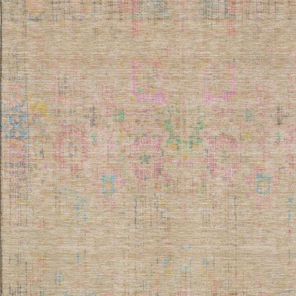 HomeRoots 9' X 12' Washable Tan Area Rug with Blue & Green Accents - UV Protected, Stain Resistant, Non-Slip 699591