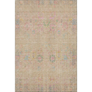 HomeRoots 9' X 12' Washable Tan Area Rug with Blue & Green Accents - UV Protected, Stain Resistant, Non-Slip 699591