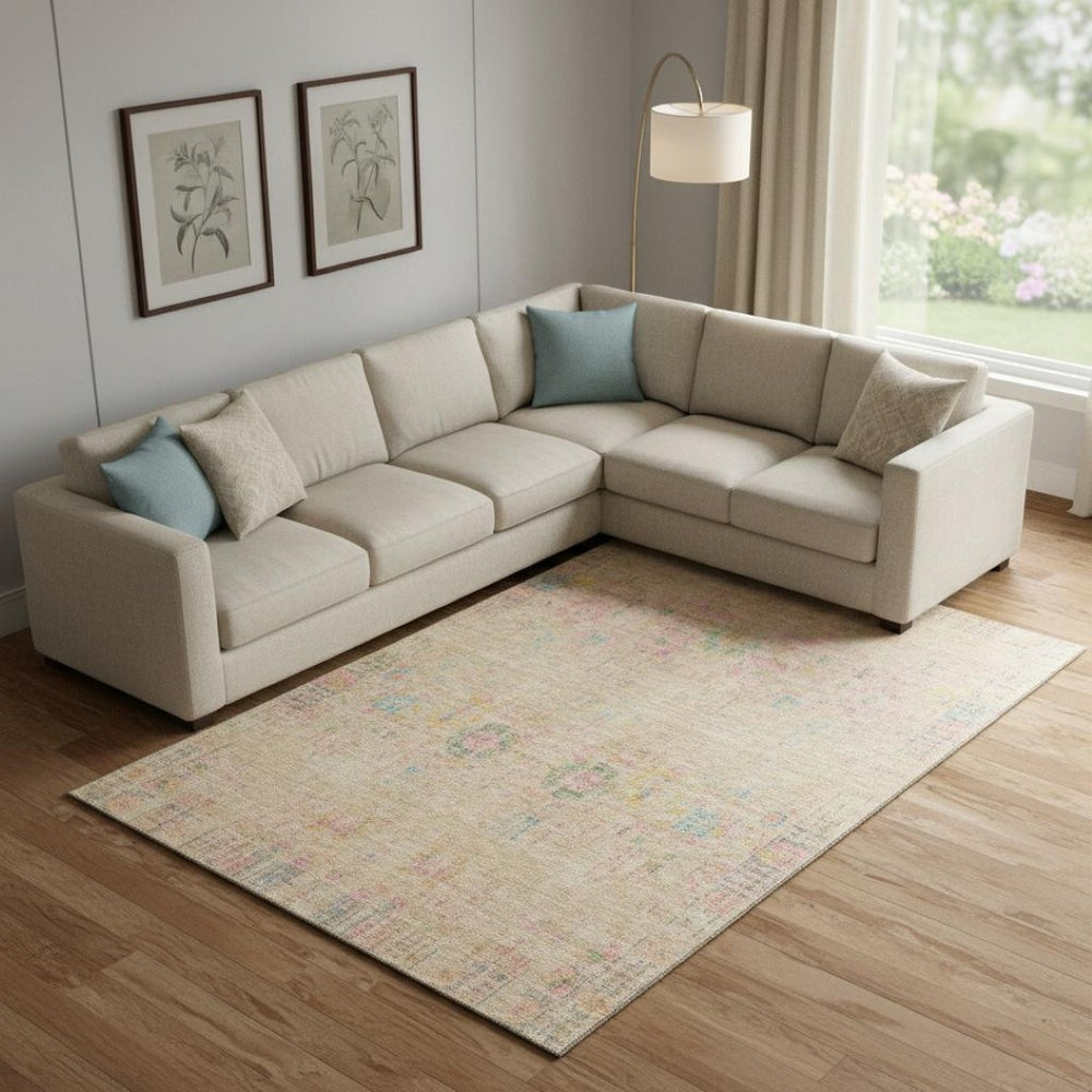 HomeRoots 10' Tan, Blue & Green Oriental Washable Area Rug - UV Protected, Stain Resistant, Non-Slip Design 699592