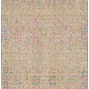 HomeRoots 10' Tan, Blue & Green Oriental Washable Area Rug - UV Protected, Stain Resistant, Non-Slip Design 699592