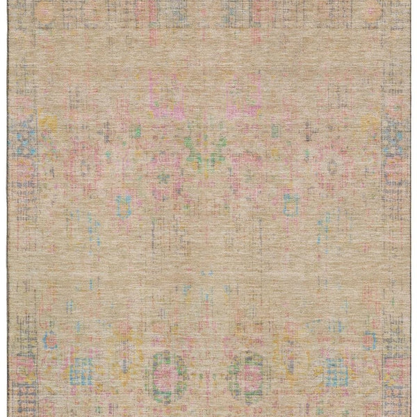 HomeRoots 10' Tan, Blue & Green Oriental Washable Area Rug - UV Protected, Stain Resistant, Non-Slip Design 699592