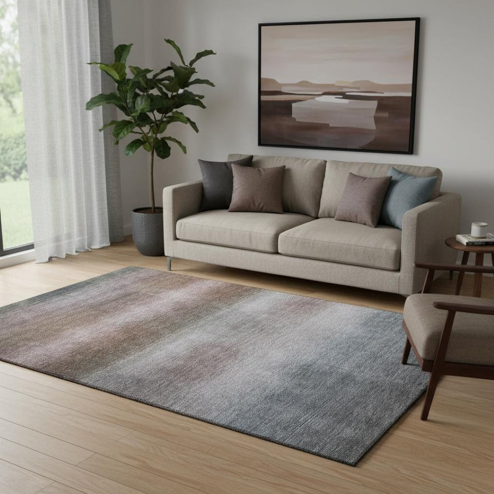 HomeRoots 5' X 8' Stylish Brown Copper & Gray Striped Washable Area Rug with UV Protection for Any Room 699594
