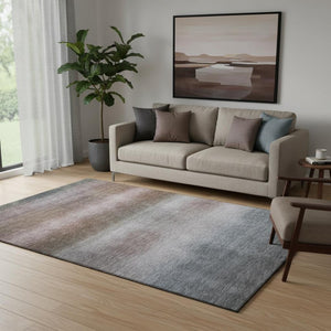 HomeRoots 5' X 8' Stylish Brown Copper & Gray Striped Washable Area Rug with UV Protection for Any Room 699594