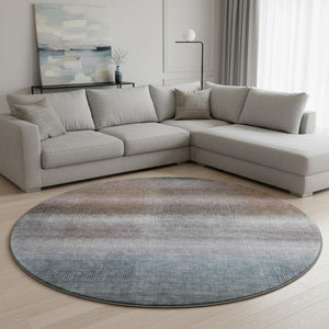 HomeRoots 8' Brown Copper and Gray Striped Round Rug - Washable, UV-Protected, Durable with Non-Slip Backing 699595