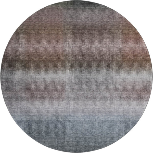 HomeRoots 8' Brown Copper and Gray Striped Round Rug - Washable, UV-Protected, Durable with Non-Slip Backing 699595