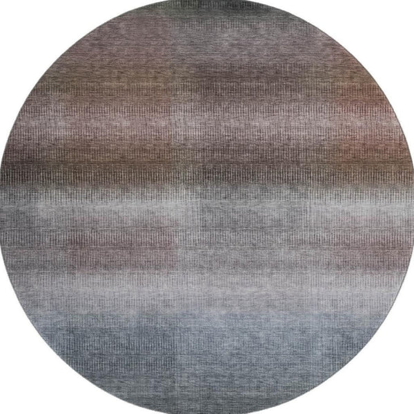 HomeRoots 8' Brown Copper and Gray Striped Round Rug - Washable, UV-Protected, Durable with Non-Slip Backing 699595