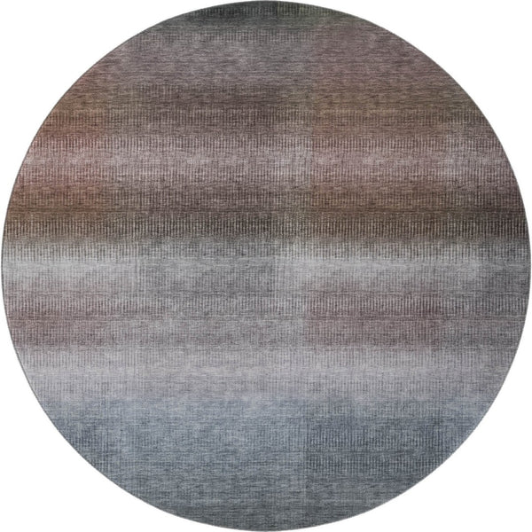 HomeRoots 8' Brown Copper and Gray Striped Round Rug - Washable, UV-Protected, Durable with Non-Slip Backing 699595