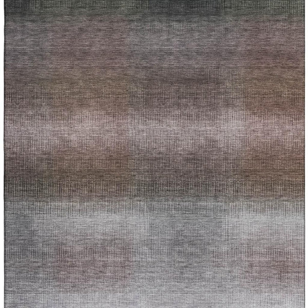 HomeRoots 8' X 10' Striped Washable Area Rug in Brown Copper & Gray - Durable, UV-Protected, Easy Care Design! 699596