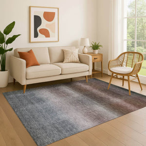 HomeRoots 9' X 12' Striped Washable Area Rug in Brown, Copper & Gray - UV Protected, Durable & Stylish! 699597