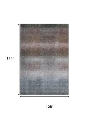 HomeRoots 9' X 12' Striped Washable Area Rug in Brown, Copper & Gray - UV Protected, Durable & Stylish! 699597