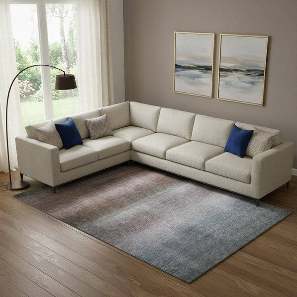 HomeRoots 9' X 12' Striped Washable Area Rug in Brown, Copper & Gray - UV Protected, Durable & Stylish! 699597