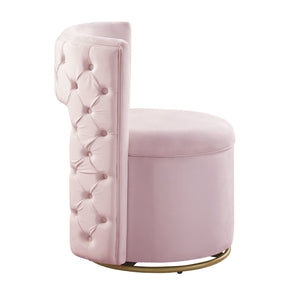 English Elm 360° Velvet Swivel Accent Chair with Hidden Storage, Gold Metal Base, Curved Modern Pink Seat W1420P372917