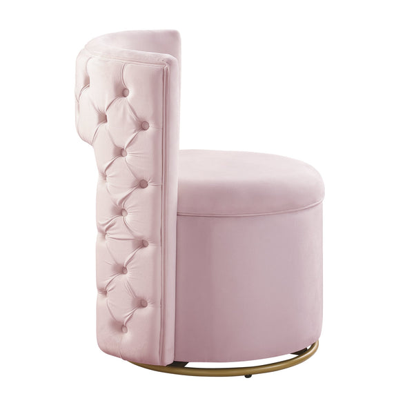 English Elm 360° Velvet Swivel Accent Chair with Hidden Storage, Gold Metal Base, Curved Modern Pink Seat W1420P372917