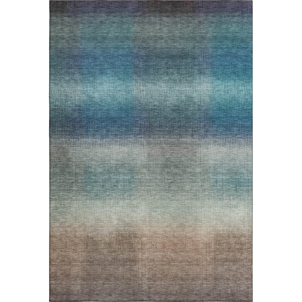 HomeRoots 5' Blue Copper & Gray Striped Washable Area Rug – Durable, Stain-Resistant with UV Protection 699600