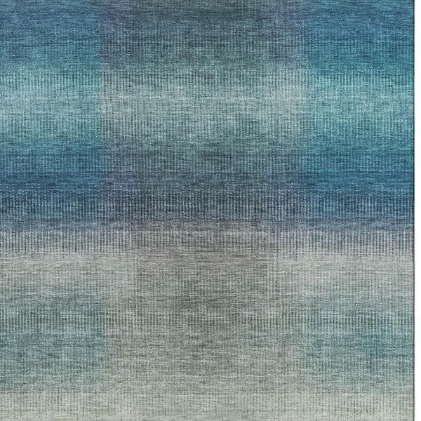 HomeRoots 5' Blue Copper & Gray Striped Washable Area Rug – Durable, Stain-Resistant with UV Protection 699600