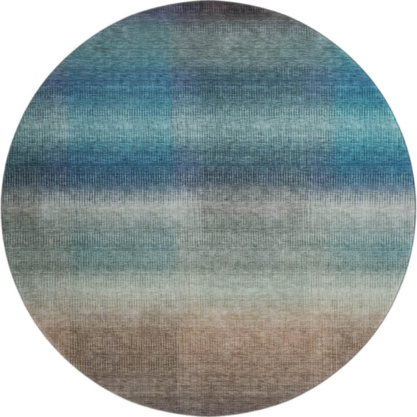 HomeRoots 8' Stylish Washable Round Rug in Blue, Copper & Gray Stripes - UV Protected, Non-Slip & Durable Design 699601