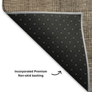 HomeRoots 8' Stylish Washable Round Rug in Blue, Copper & Gray Stripes - UV Protected, Non-Slip & Durable Design 699601