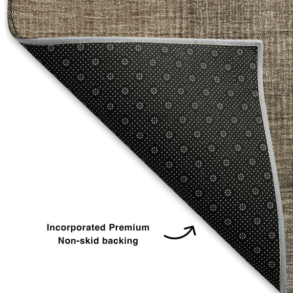 HomeRoots 8' Stylish Washable Round Rug in Blue, Copper & Gray Stripes - UV Protected, Non-Slip & Durable Design 699601
