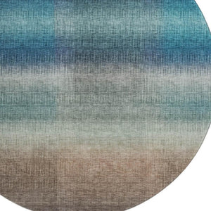 HomeRoots 8' Stylish Washable Round Rug in Blue, Copper & Gray Stripes - UV Protected, Non-Slip & Durable Design 699601