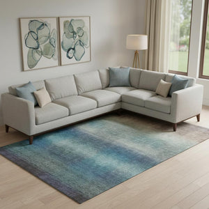 HomeRoots 9' X 12' Washable Blue Copper & Gray Striped Area Rug - Durable, UV-Protected & Stylish for Homes 699603