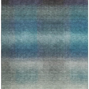 HomeRoots 9' X 12' Washable Blue Copper & Gray Striped Area Rug - Durable, UV-Protected & Stylish for Homes 699603
