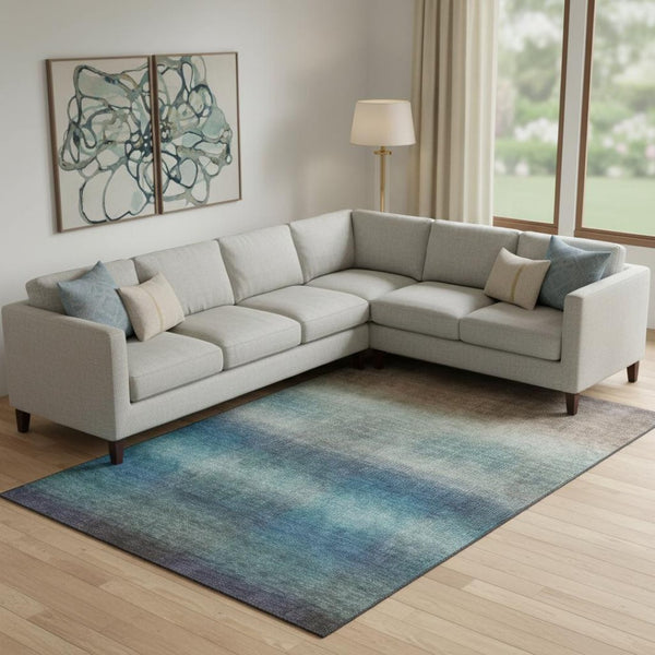 HomeRoots 10' X 14' Blue-Copper and Gray Striped Washable Area Rug with Stain Resistance and UV Protection 699604
