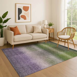 HomeRoots 5' X 8' Striped Washable Area Rug in Olive Green, Purple & Gray - UV Protected for Durability & Style 699606
