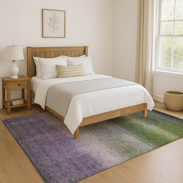 HomeRoots 5' X 8' Striped Washable Area Rug in Olive Green, Purple & Gray - UV Protected for Durability & Style 699606
