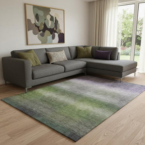 HomeRoots 8' X 10' Stylish Olive Green, Purple & Gray Striped Washable Area Rug with UV Protection & Non-Slip Backing 699608