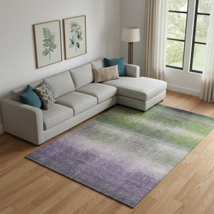 HomeRoots 9' Stylish Olive Green, Purple & Gray Striped Washable Area Rug with UV Protection for Homes 699609