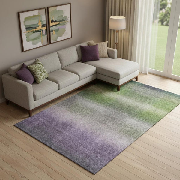 HomeRoots 10' Washable Striped Area Rug in Olive Green, Purple & Gray - UV Protection for Family Spaces 699610