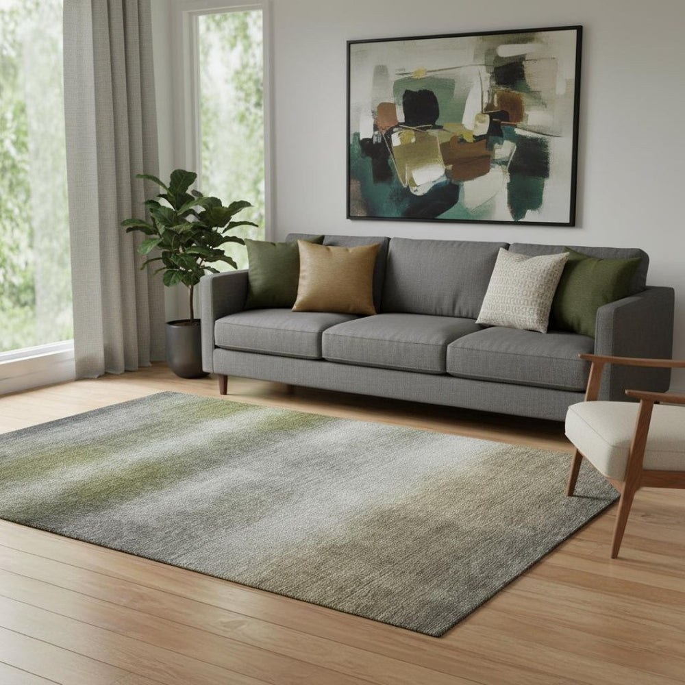HomeRoots 5' Pewter Green & Silver Striped Washable Area Rug – Durable, Stain-Resistant, UV Protected Design 699612