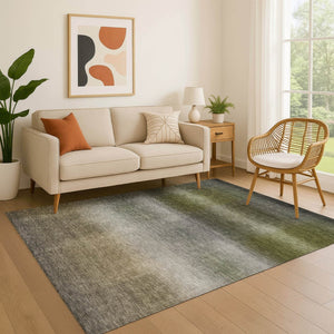 HomeRoots 5' Pewter Green & Silver Striped Washable Area Rug – Durable, Stain-Resistant, UV Protected Design 699612