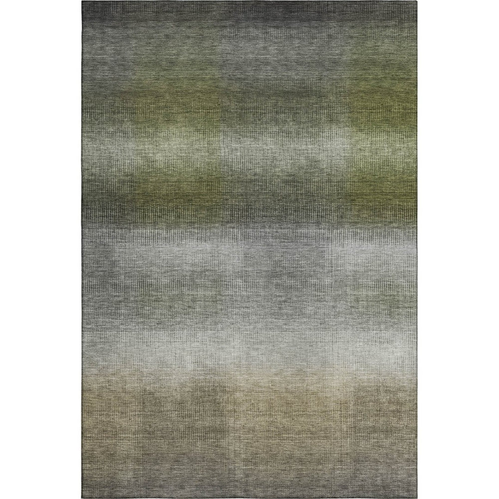 HomeRoots 5' Pewter Green & Silver Striped Washable Area Rug – Durable, Stain-Resistant, UV Protected Design 699612