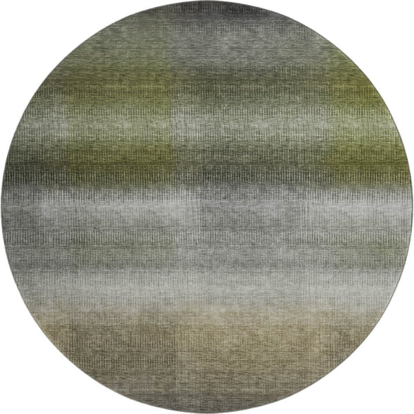HomeRoots 8' Stylish Pewter Green & Silver Striped Washable Round Rug with UV Protection for Busy Homes 699613