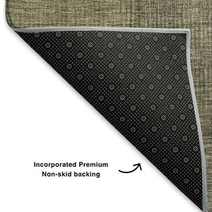 HomeRoots 8' Stylish Pewter Green & Silver Striped Washable Round Rug with UV Protection for Busy Homes 699613