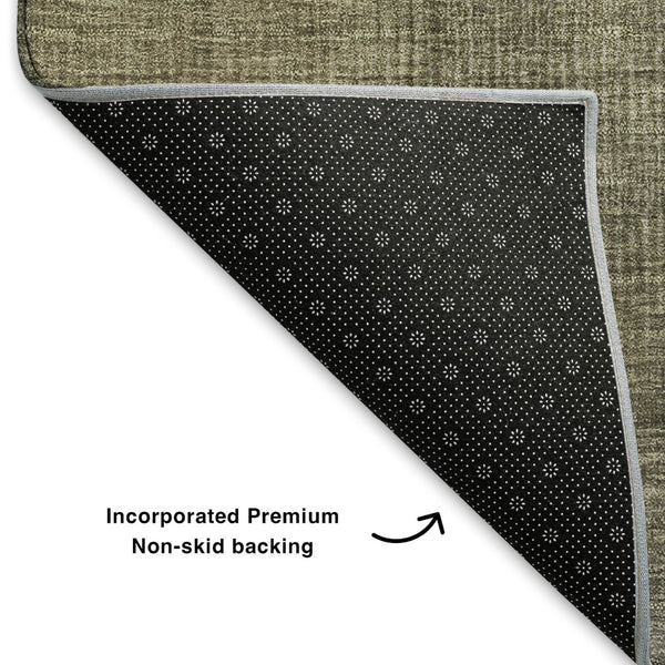 HomeRoots 8' Stylish Pewter Green & Silver Striped Washable Round Rug with UV Protection for Busy Homes 699613