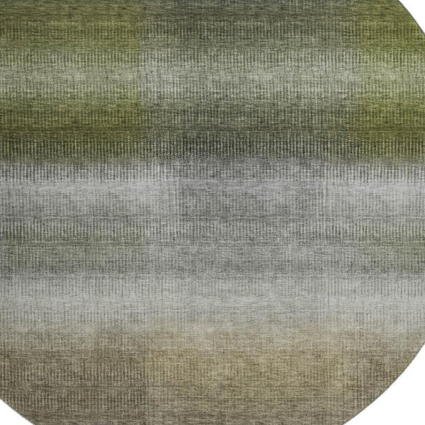 HomeRoots 8' Stylish Pewter Green & Silver Striped Washable Round Rug with UV Protection for Busy Homes 699613