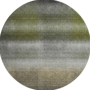 HomeRoots 8' Stylish Pewter Green & Silver Striped Washable Round Rug with UV Protection for Busy Homes 699613