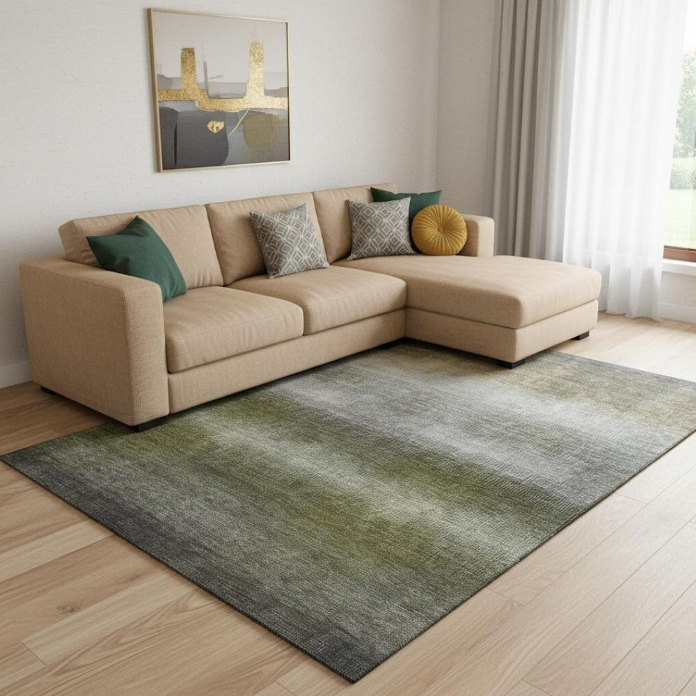 HomeRoots 8' X 10' Stylish Pewter Green & Silver Striped Washable Area Rug with UV Protection for Homes 699614