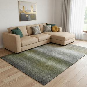 HomeRoots 8' X 10' Stylish Pewter Green & Silver Striped Washable Area Rug with UV Protection for Homes 699614