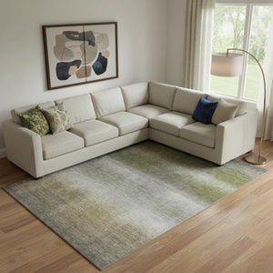 HomeRoots 9' X 12' Washable Pewter Green & Silver Striped Area Rug with UV Protection for Homes & Kids 699615