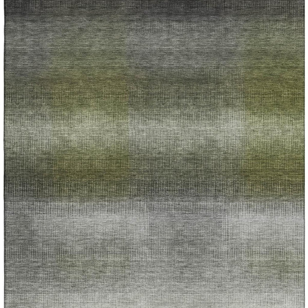 HomeRoots 9' X 12' Washable Pewter Green & Silver Striped Area Rug with UV Protection for Homes & Kids 699615