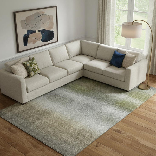 HomeRoots 10' X 14' Striped Pewter Green & Silver Washable Area Rug with UV Protection for Busy Homes 699616