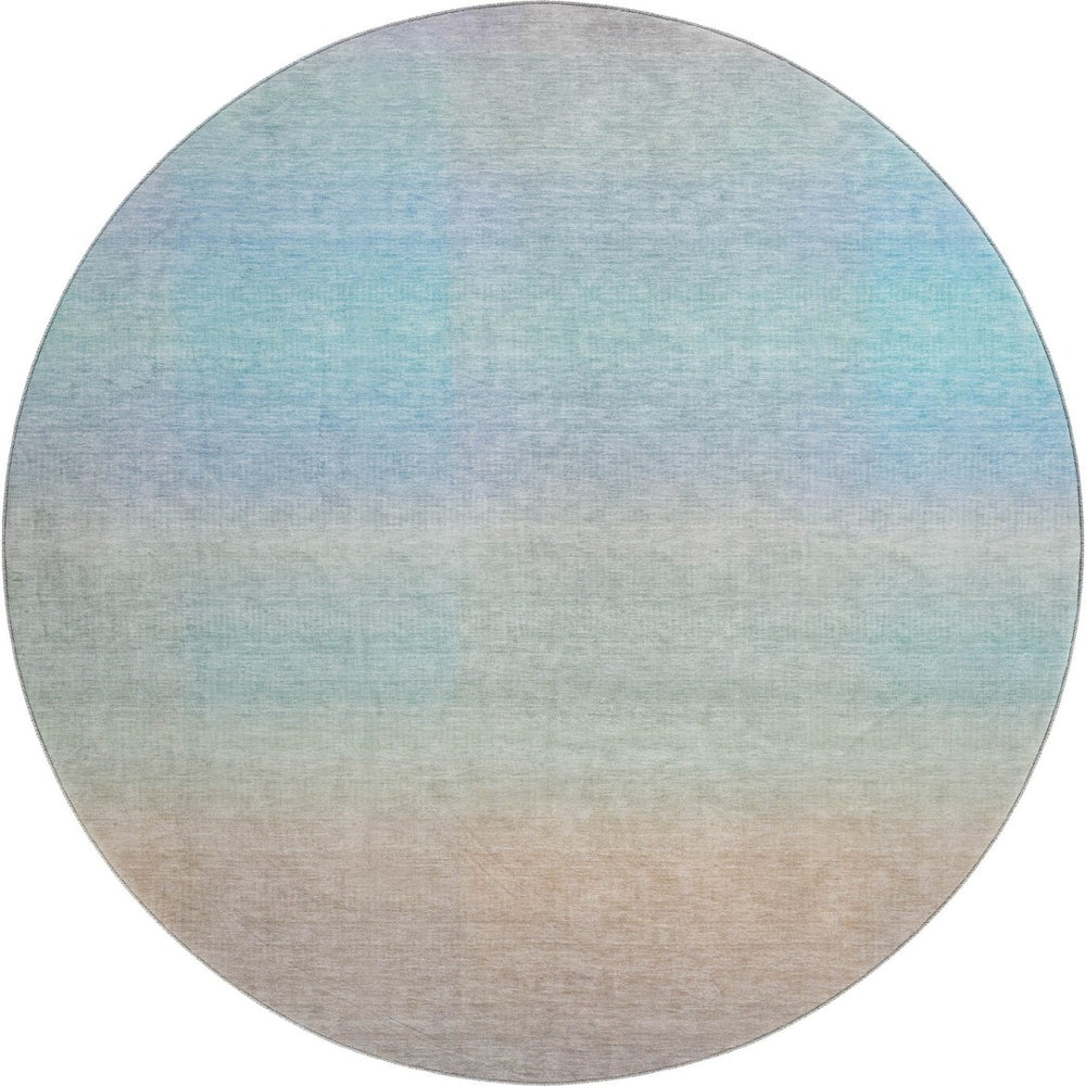 HomeRoots 8' Striped Round Rug in Sky Blue, Peach & Lilac - Durable, Washable, UV-Protected for Families 699619