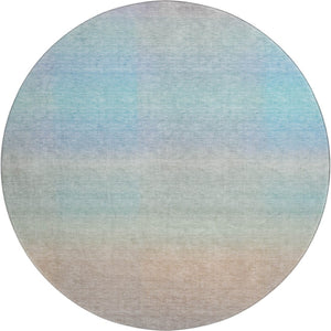 HomeRoots 8' Striped Round Rug in Sky Blue, Peach & Lilac - Durable, Washable, UV-Protected for Families 699619