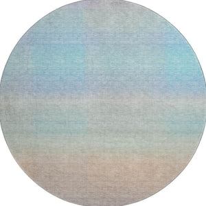 HomeRoots 8' Striped Round Rug in Sky Blue, Peach & Lilac - Durable, Washable, UV-Protected for Families 699619